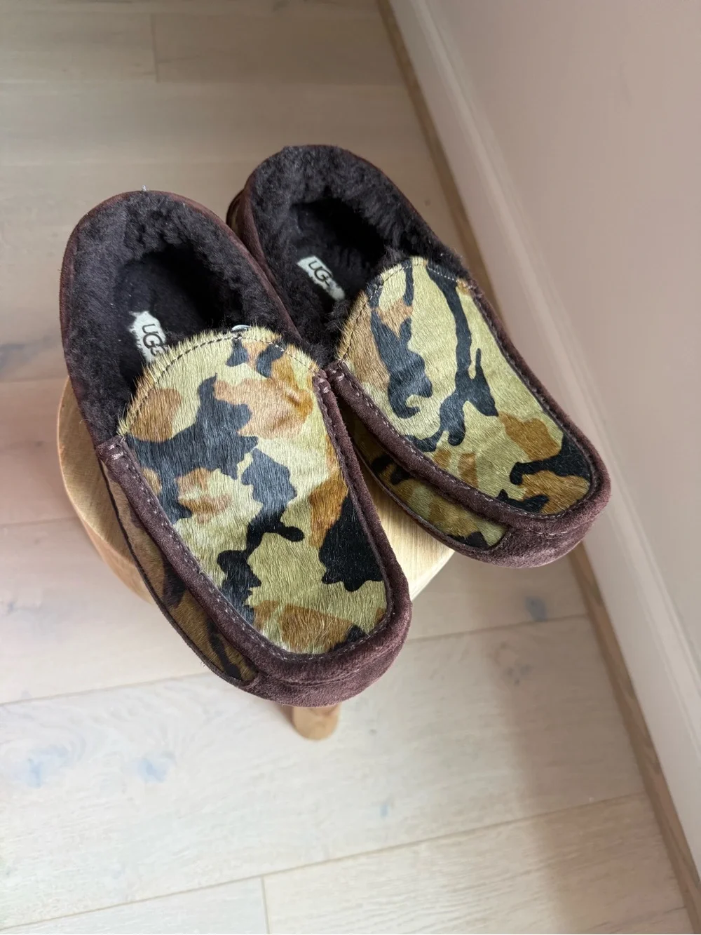 UGG Men's Camo Hair-On Slip-On Moccasins in Brown and Tan